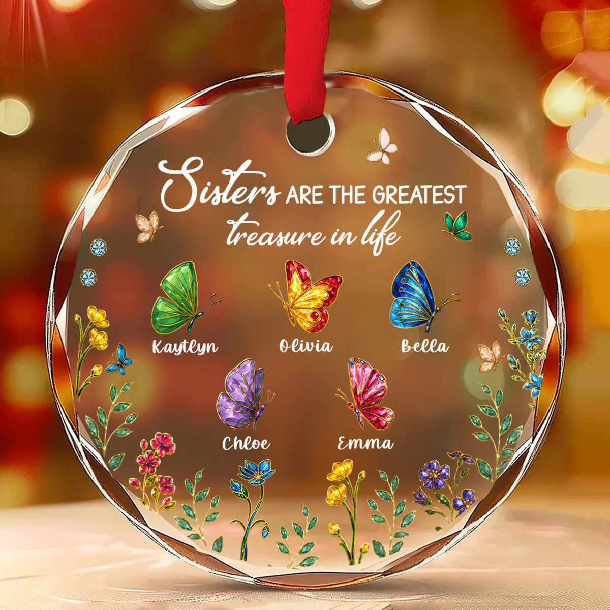 Sisters Are Butterflies Of The Soul - Personalized Custom Glass Ornament - Image 2