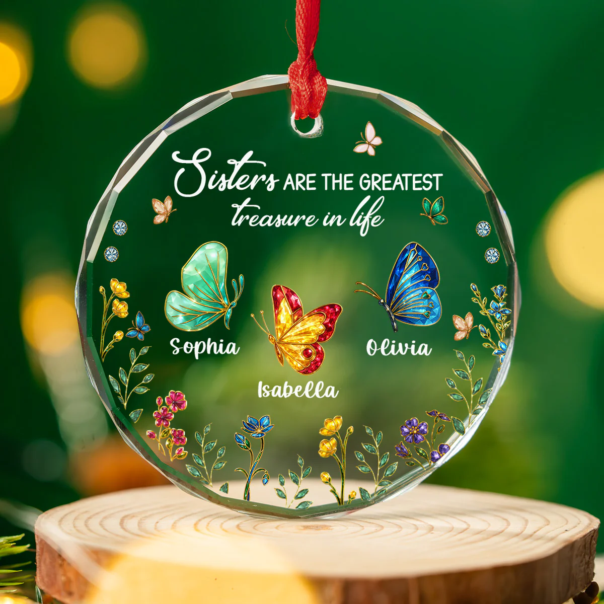 Sisters Are Butterflies Of The Soul - Personalized Custom Glass Ornament - Image 3