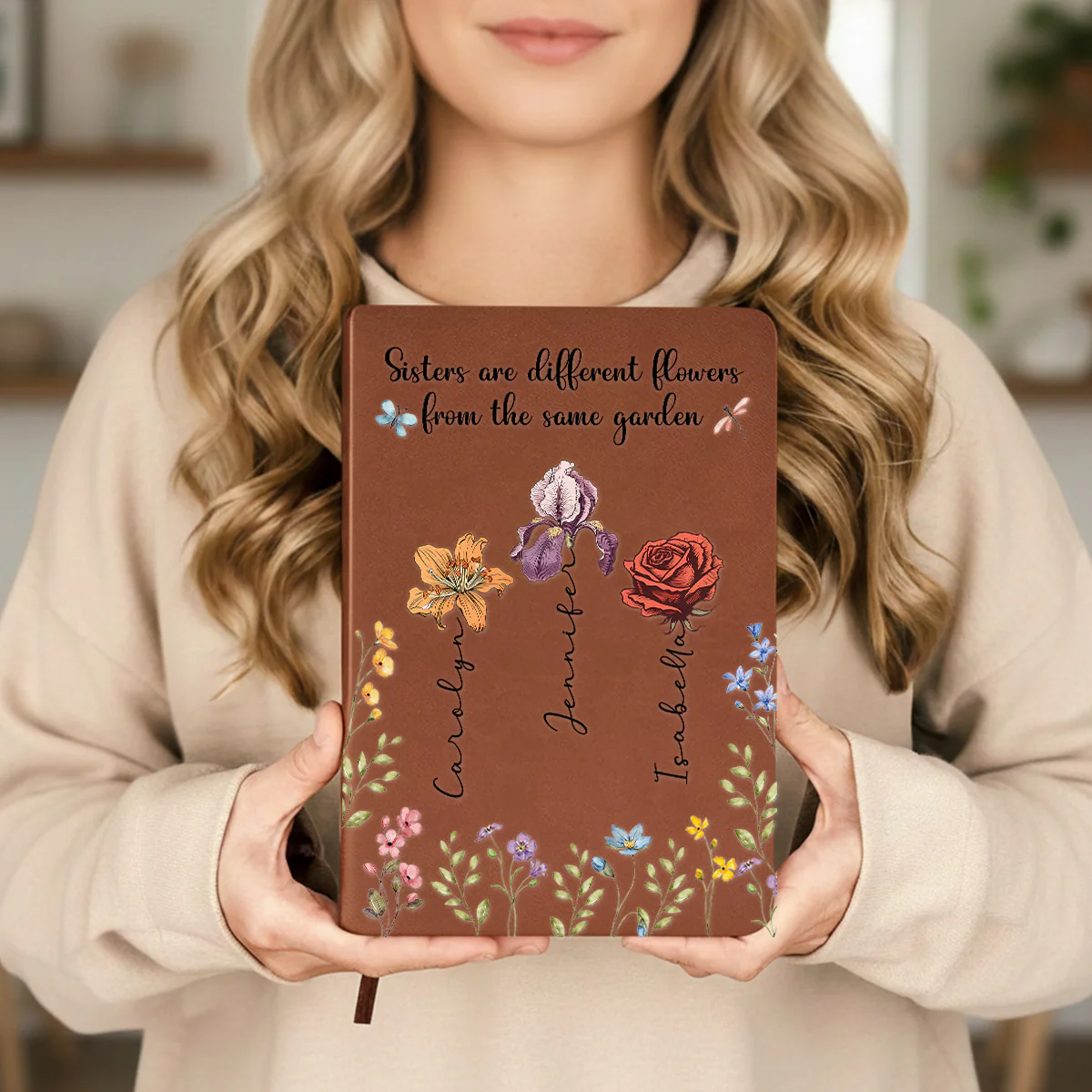 Sisters Are Different Flowers From The Same Garden - Personalized Custom Leather Journal - Image 2