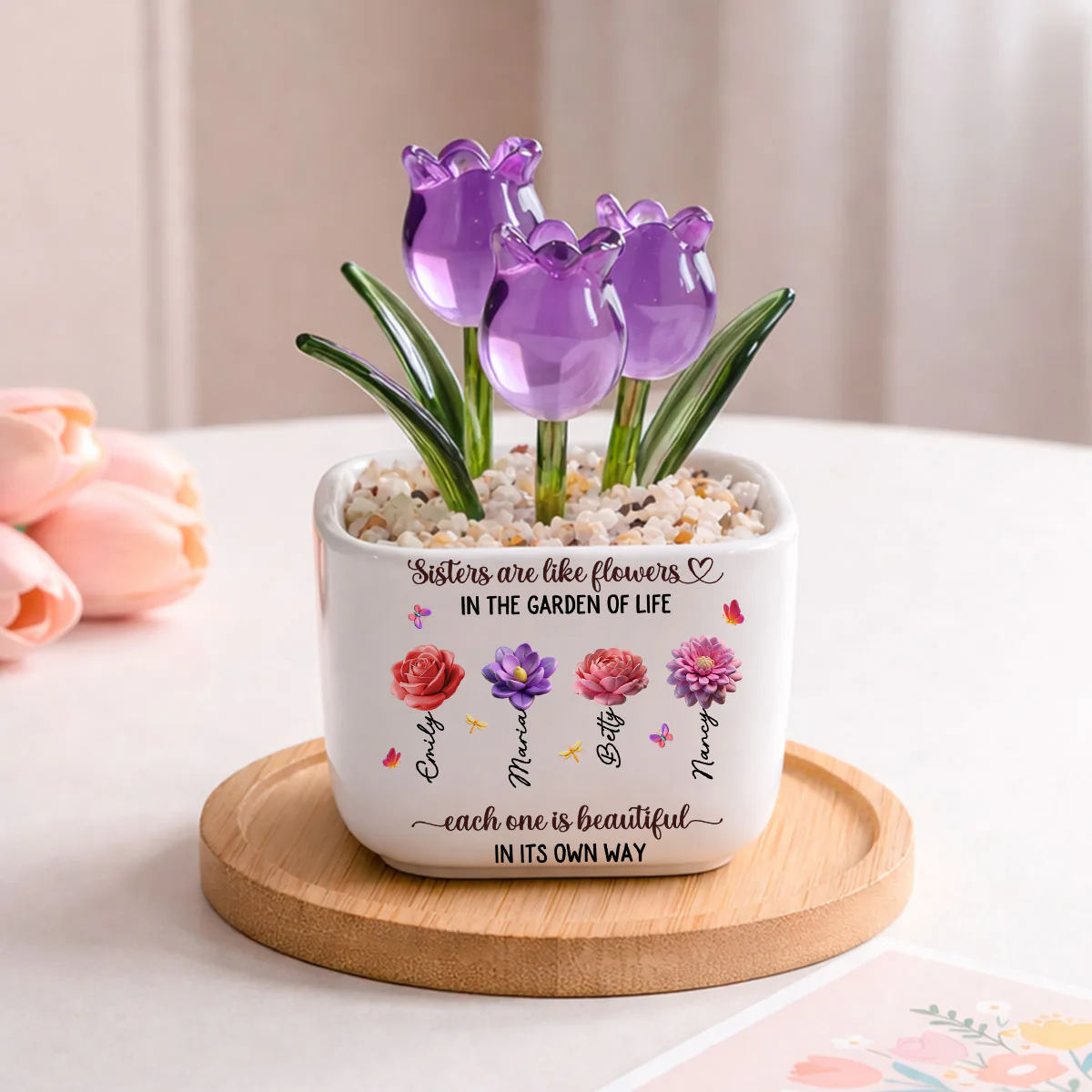 Sisters Are Garden Flowers - Personalized Custom Glass Everlasting Tulips