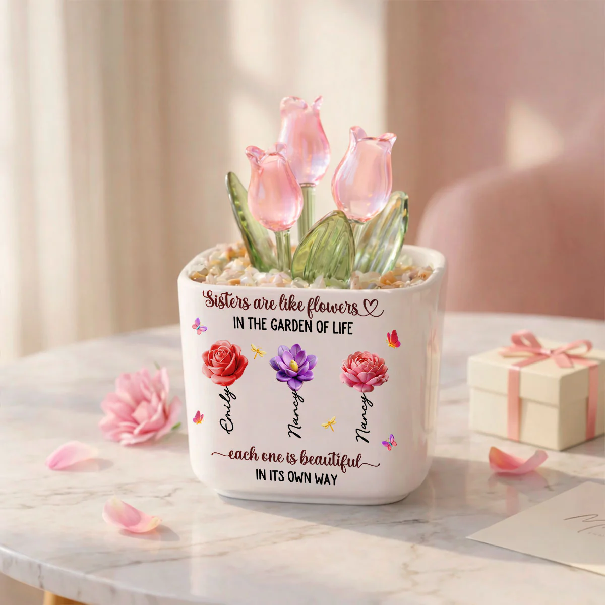 Sisters Are Garden Flowers - Personalized Custom Glass Everlasting Tulips - Image 6