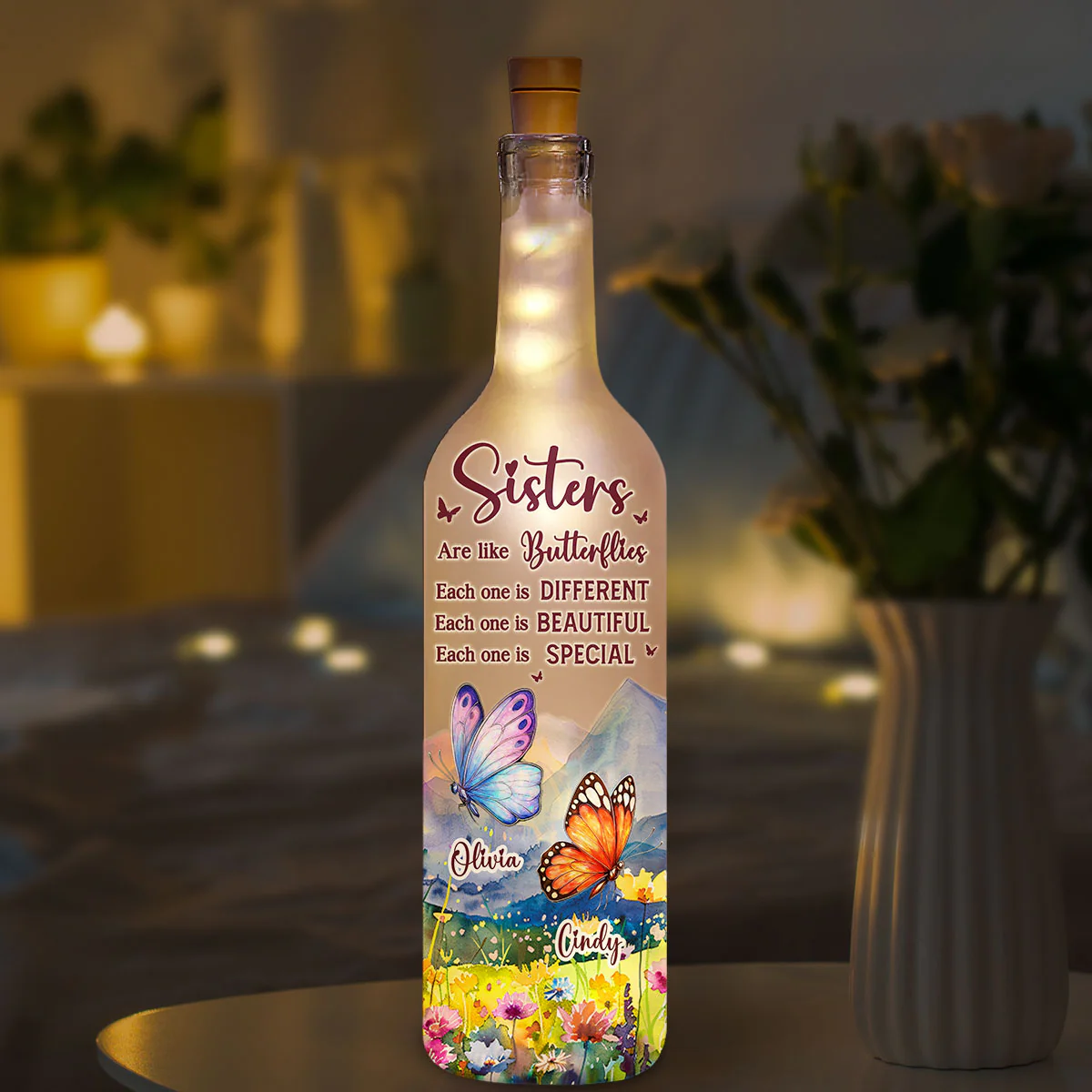 Sisters Are Like Butterflies - Personalized Custom Bottle Lamp - Image 2