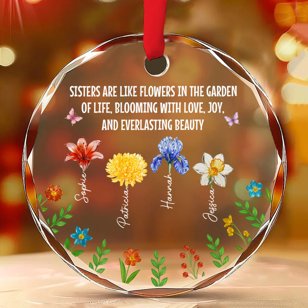 Sisters Bloom With Love And Joy - Personalized Custom Glass Ornament - Image 5