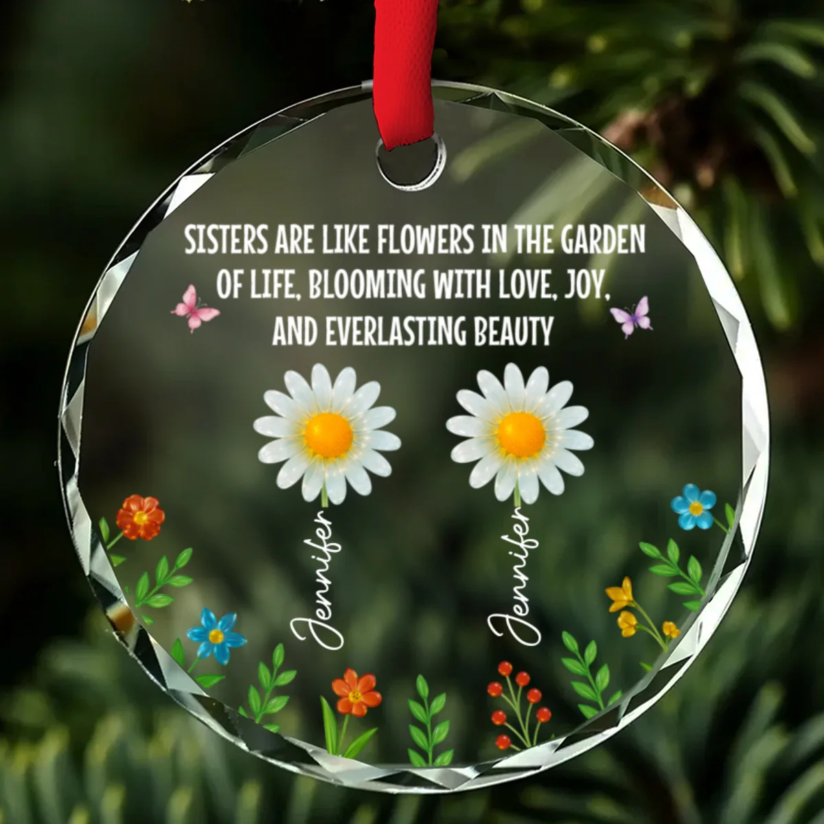 Sisters Bloom With Love And Joy - Personalized Custom Glass Ornament - Image 8