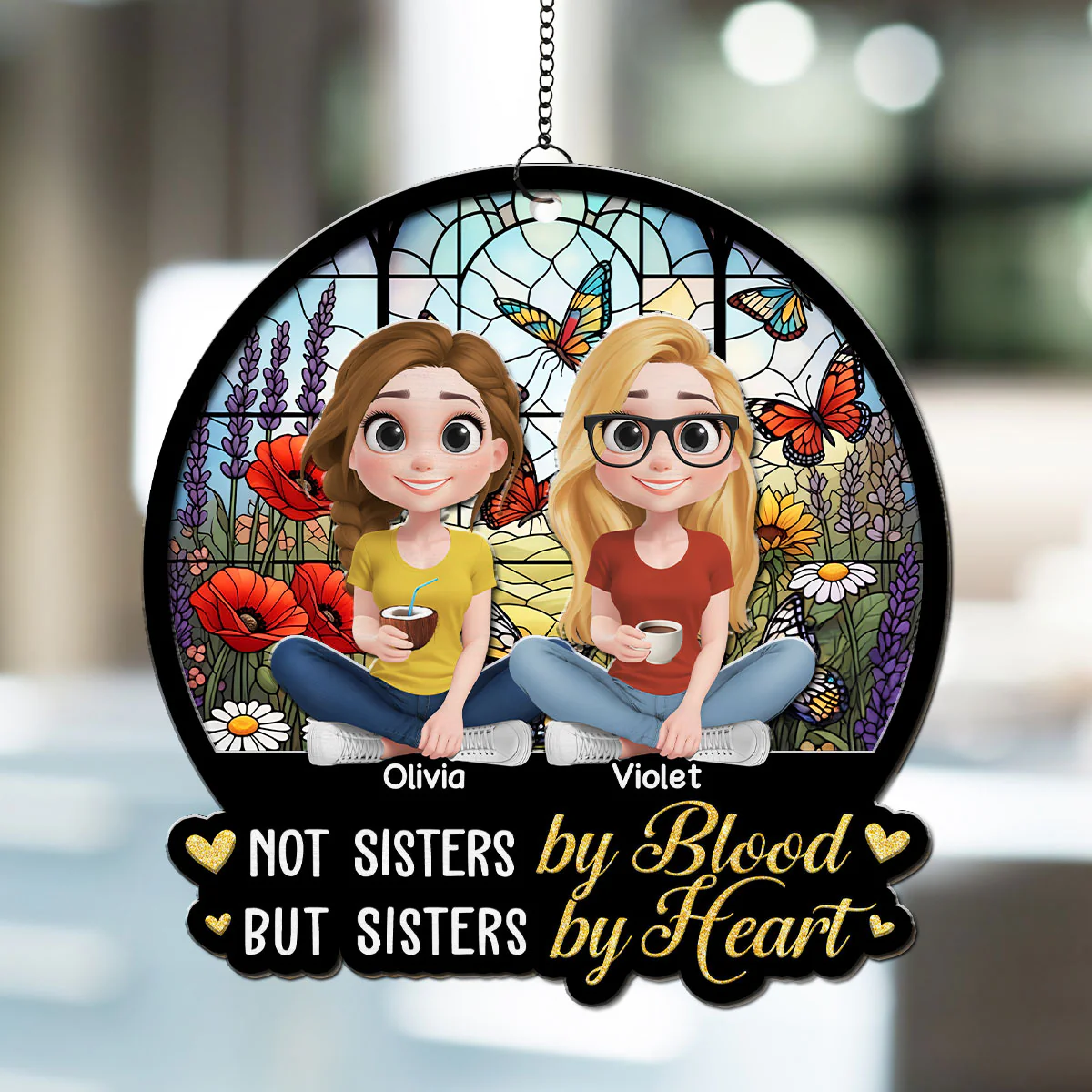 Sisters By Heart - Personalized Custom Suncatcher - Image 3