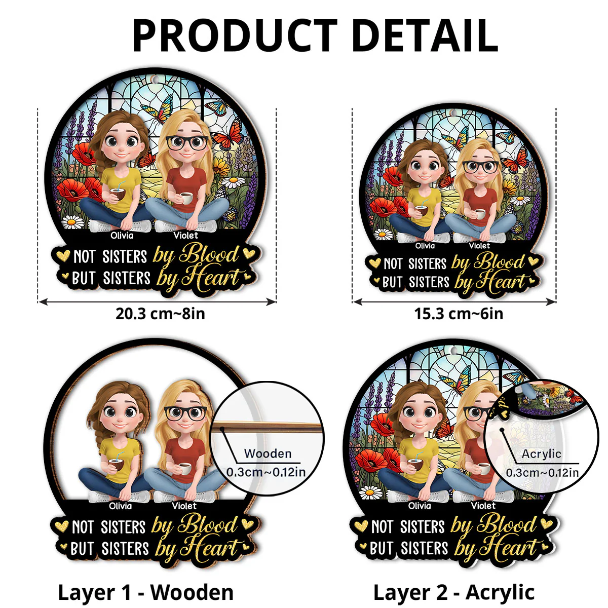 Sisters By Heart - Personalized Custom Suncatcher - Image 6