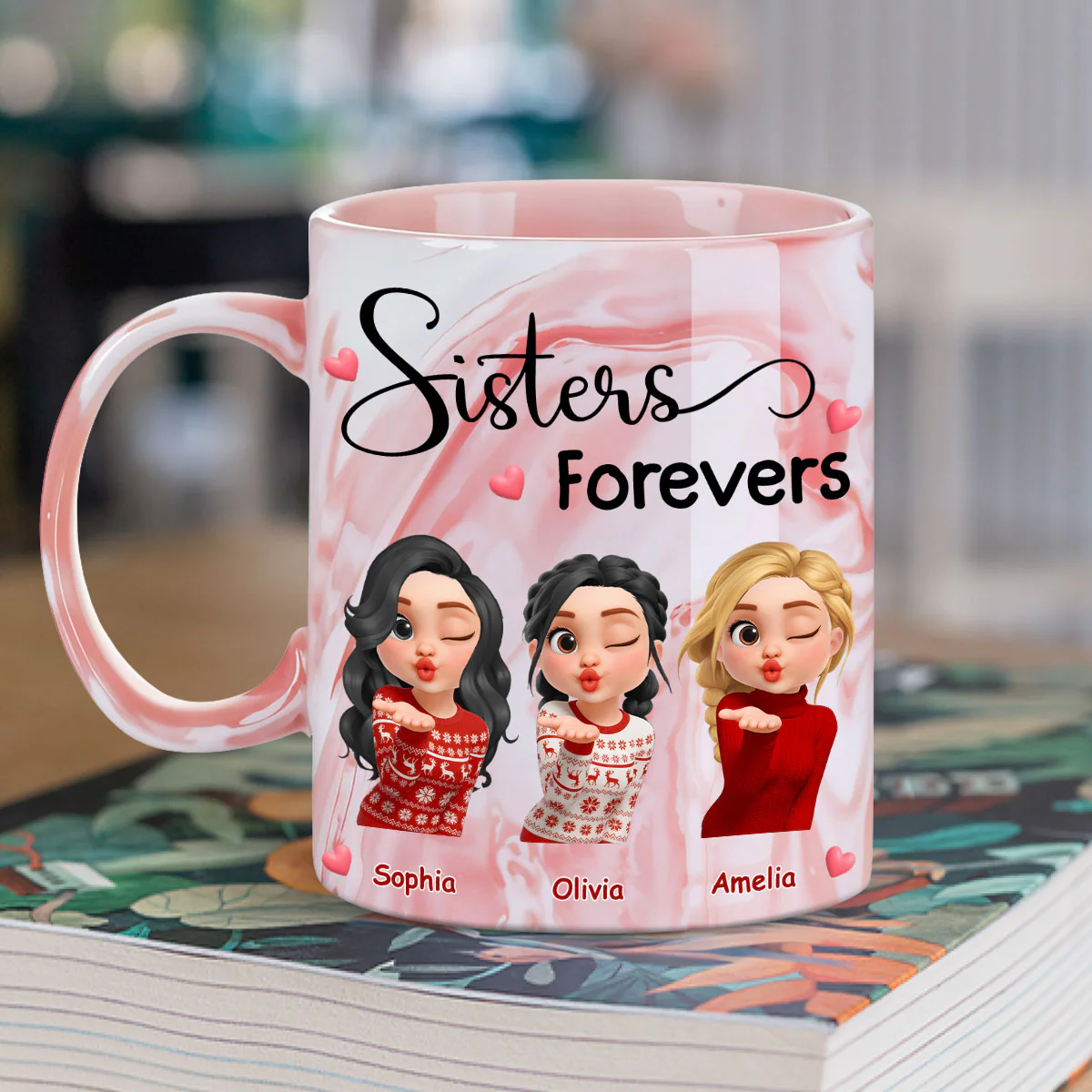 Sisters By Soul - Personalized Custom Pink Marble Mug - Image 3