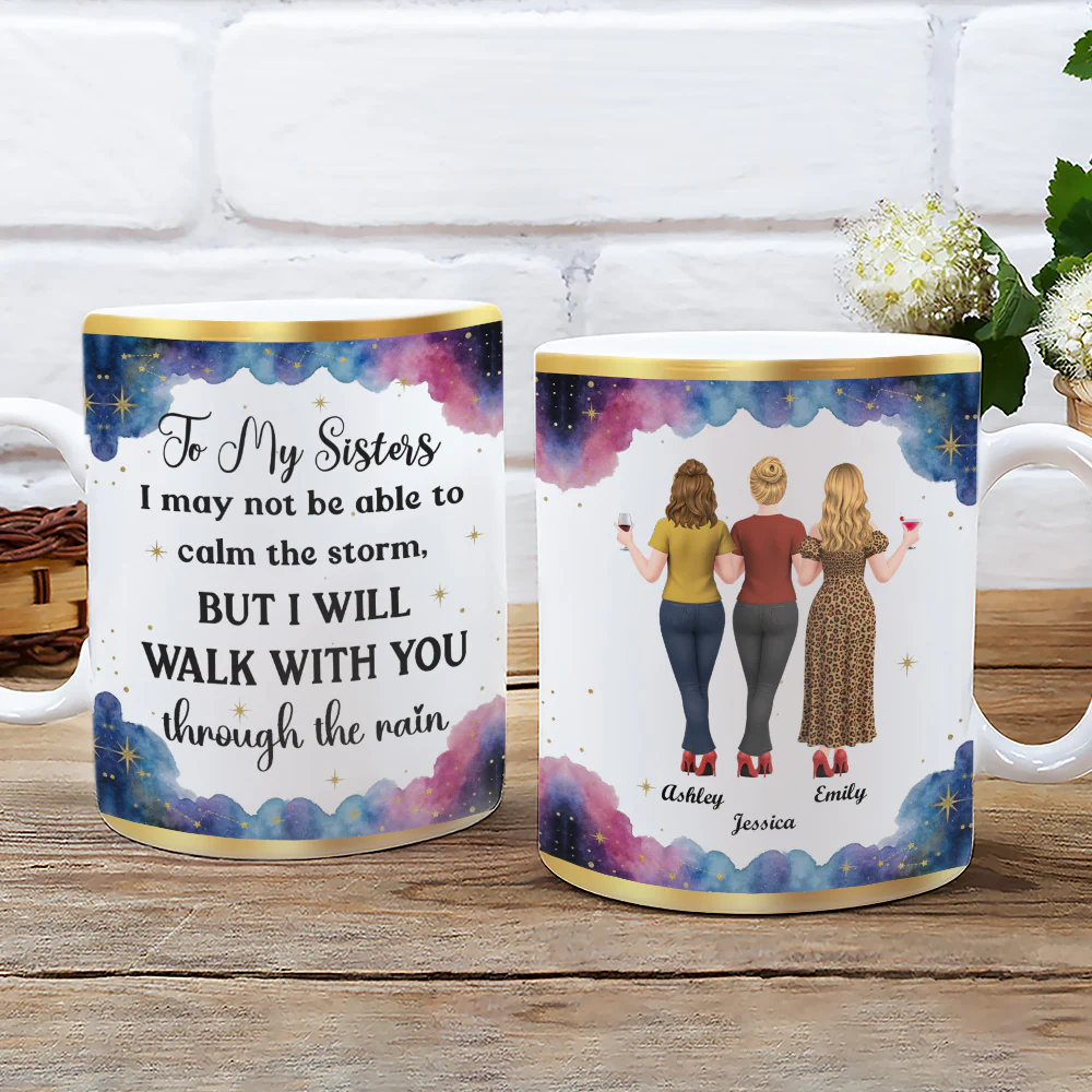 Sisters Hold Hands Through Rain - Personalized Custom Coffee Mug - Image 4