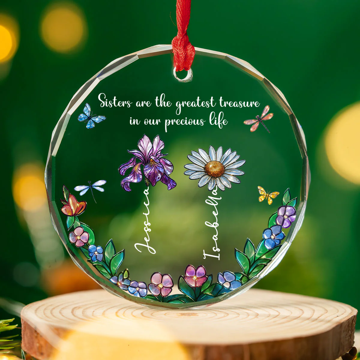 Sisters Make The World Brighter - Personalized Custom Glass Ornament - Image 3