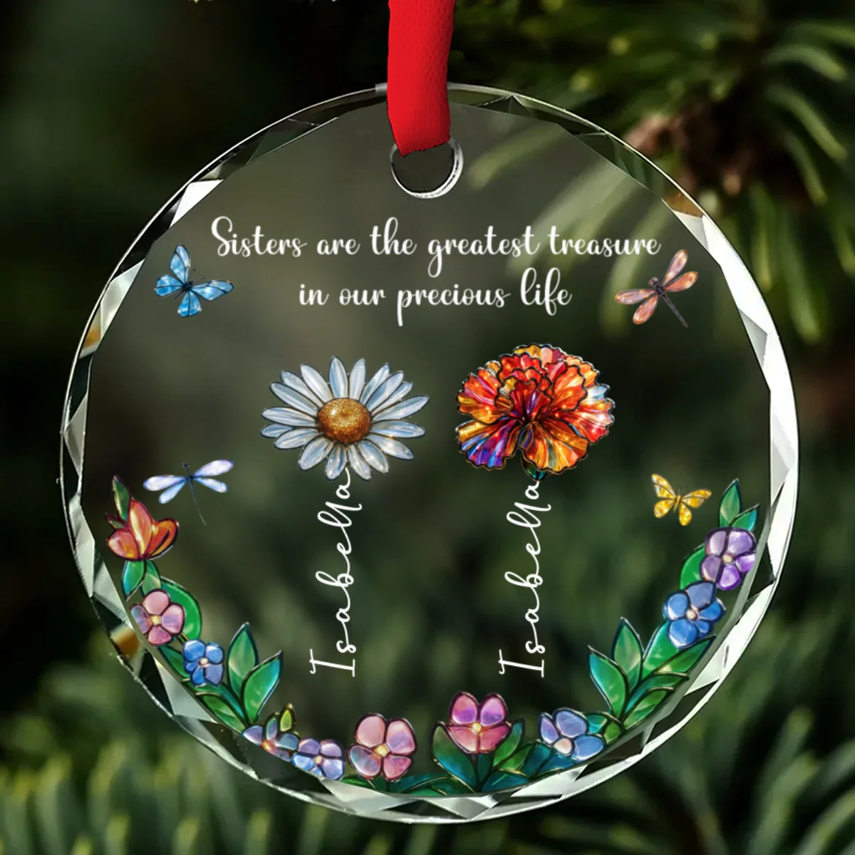 Sisters Make The World Brighter - Personalized Custom Glass Ornament - Image 7