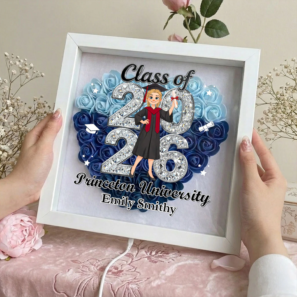 So Proud Of You - Personalized Custom Flower Shadow Box With LED Light - Image 2
