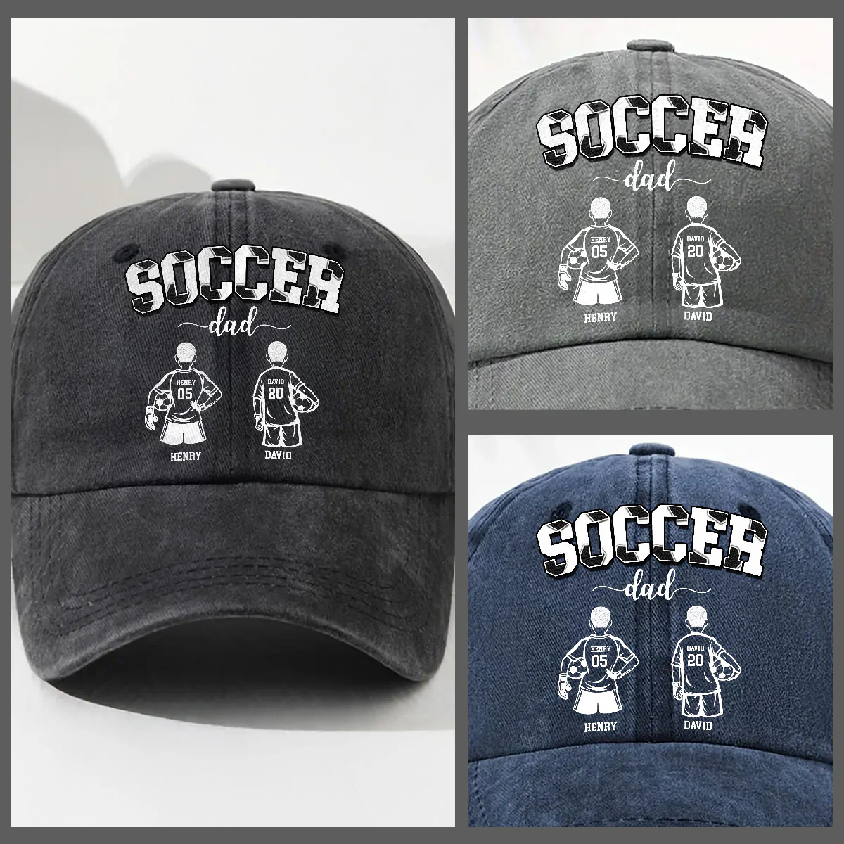 Soccer Dad Grandpa - Personalized Custom Vintage Washed Denim Cap - Image 3