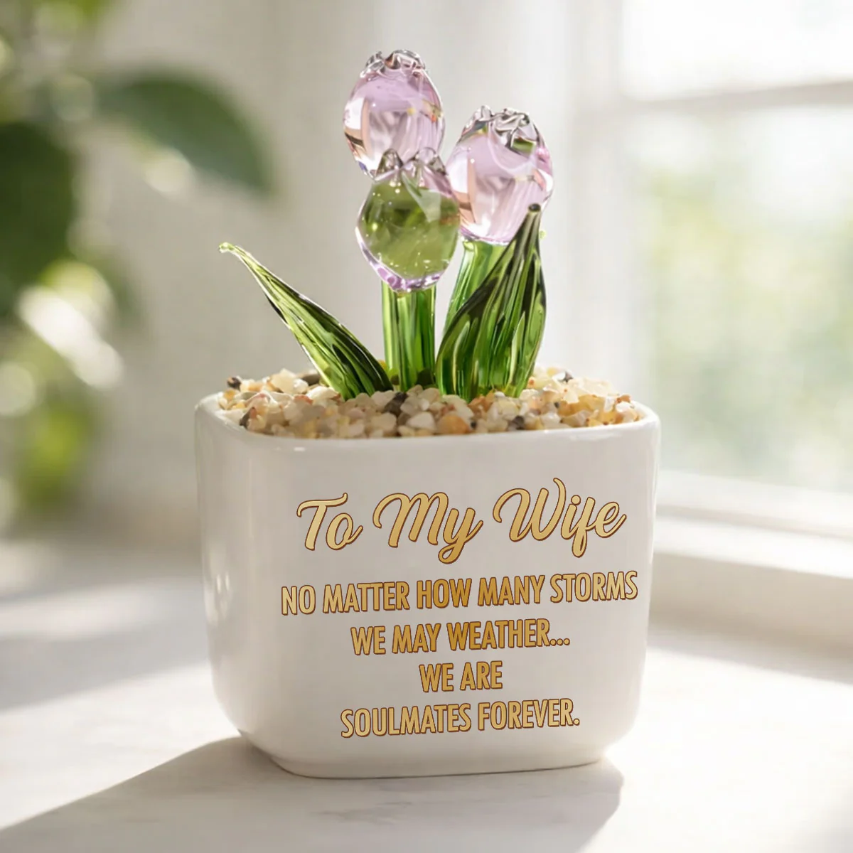 Soulmates Forever - Personalized Custom Glass Everlasting Tulips - Image 2