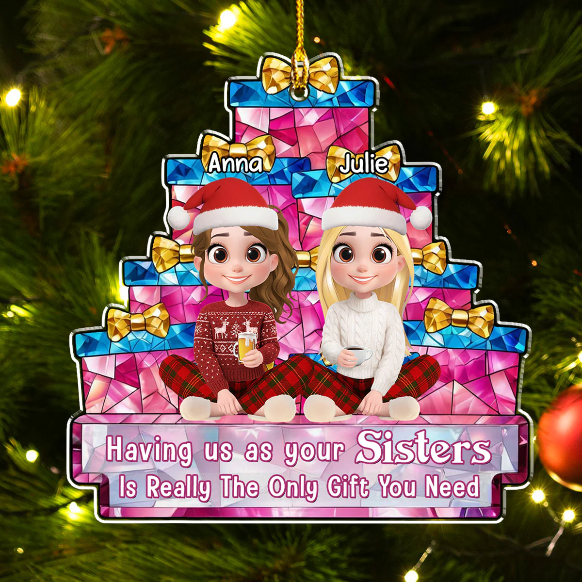 Stacked Presents Best Friends - Personalized Custom Acrylic Ornament - Image 4
