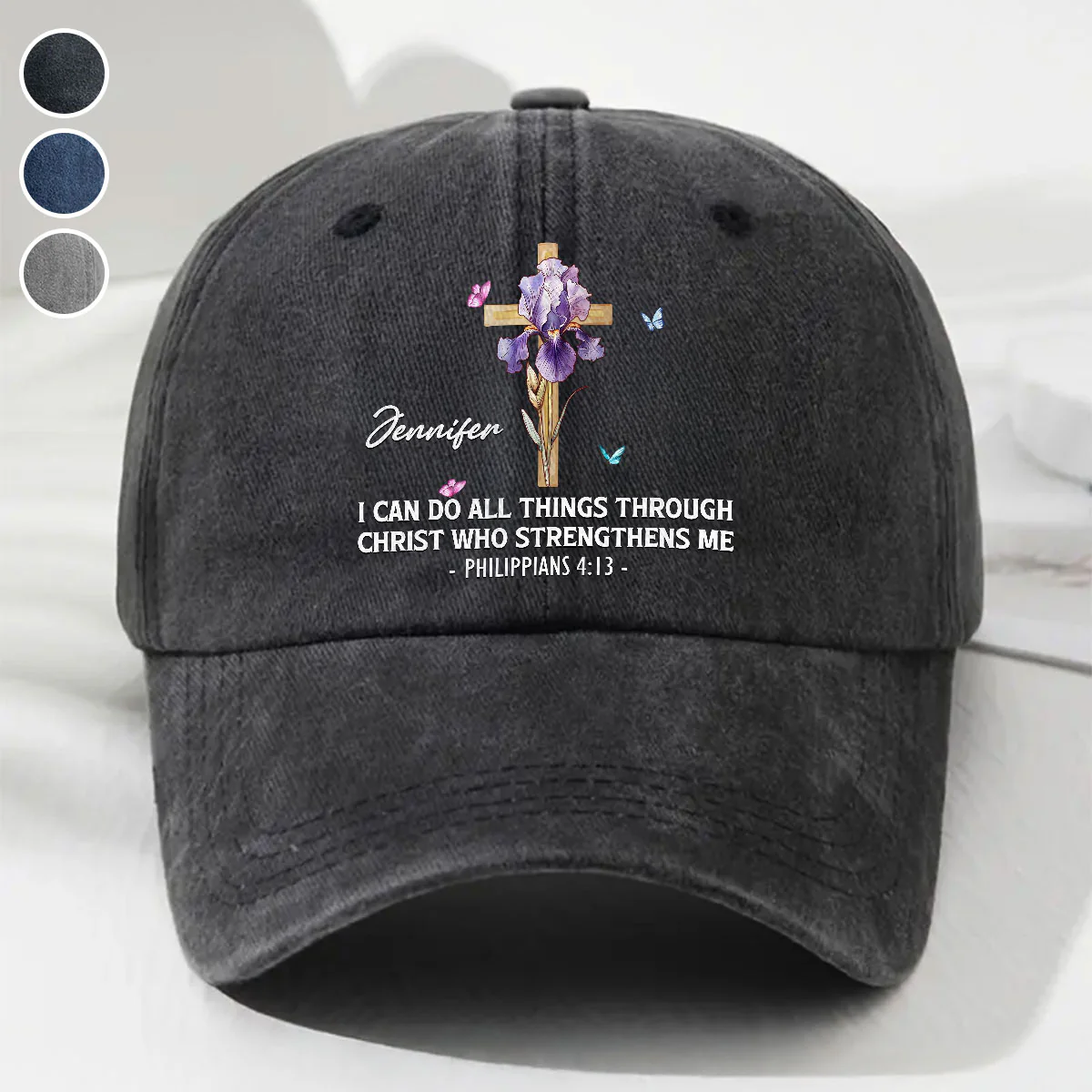 Strengthens Me - Personalized Custom Vintage Washed Denim Cap