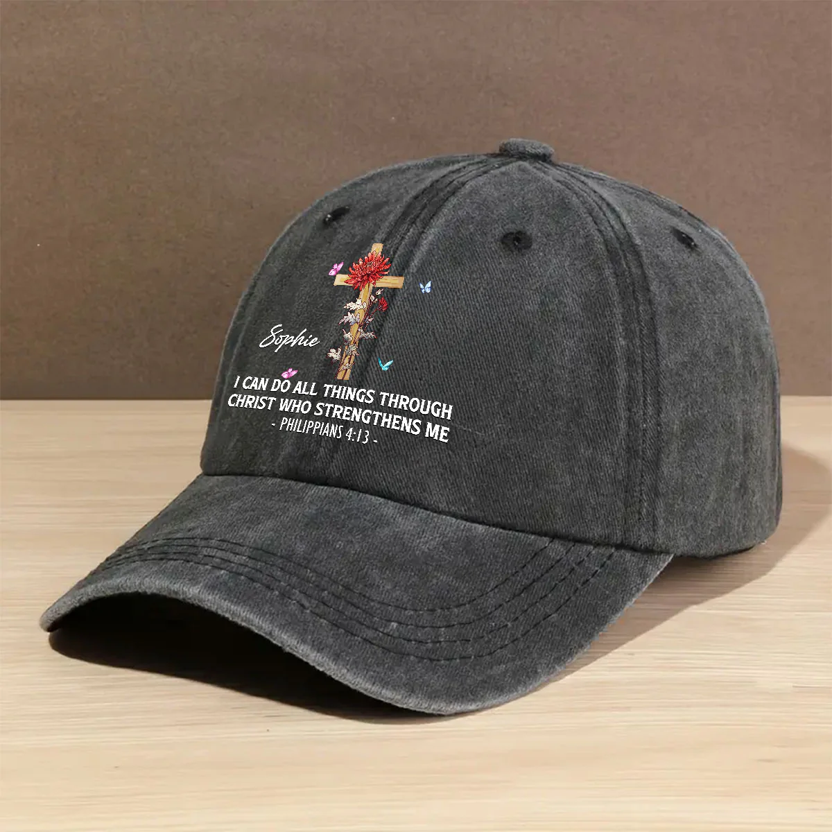 Strengthens Me - Personalized Custom Vintage Washed Denim Cap - Image 2