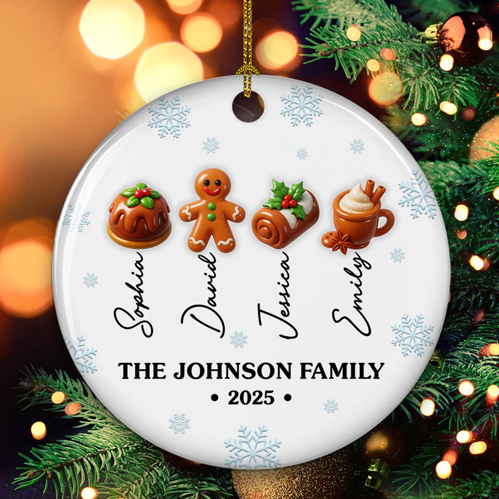 Sweet Family 2025 - Personalized Custom 3D Inflated Effect Ceramic Ornament - Image 5