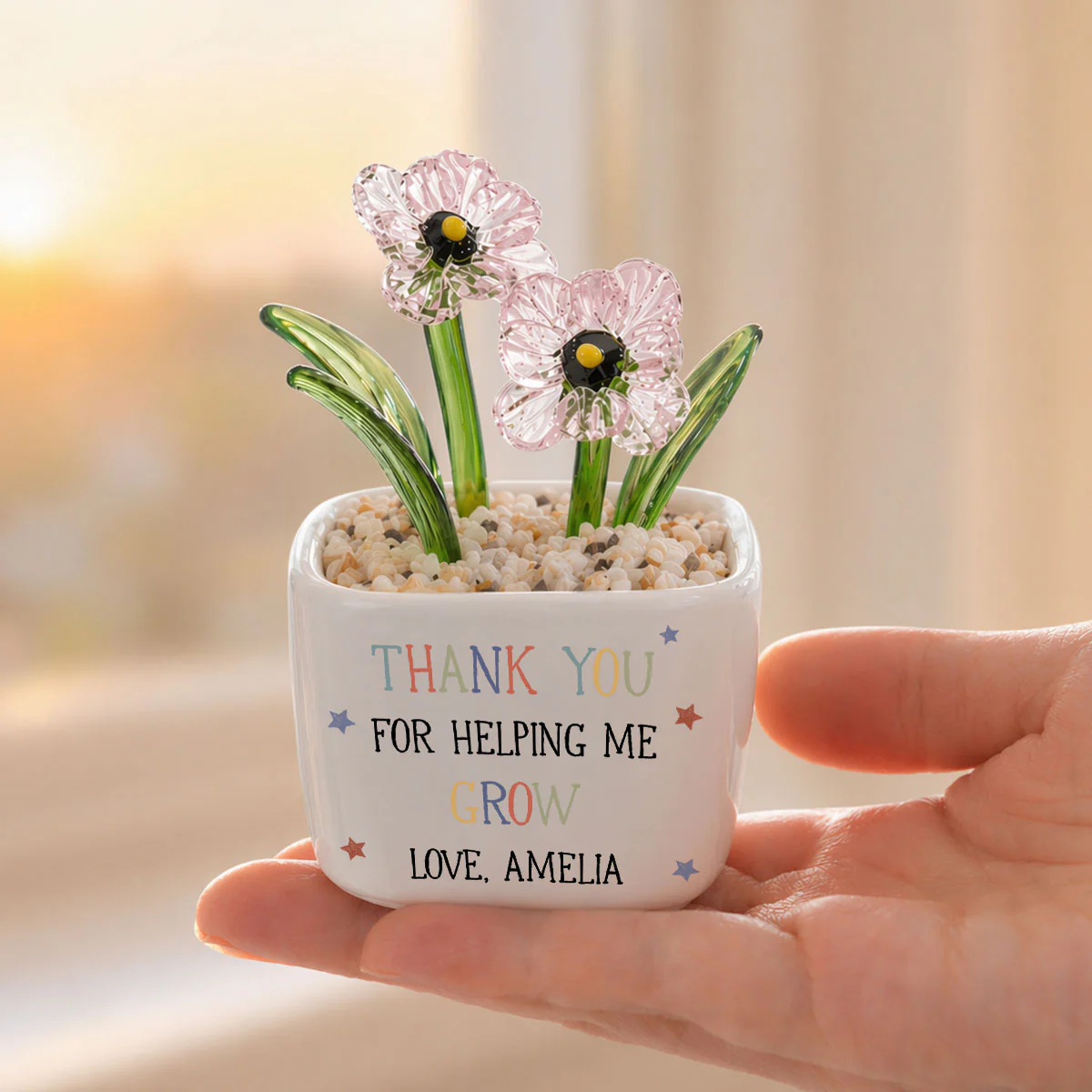 Teachers Change Little Lives - Personalized Custom Glass Birth Month Flower - Image 4