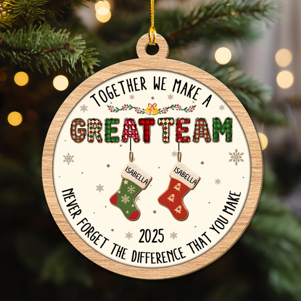 Teamwork Makes The Dream Work - Personalized Custom 3D Effect Wood Ornament - Image 5
