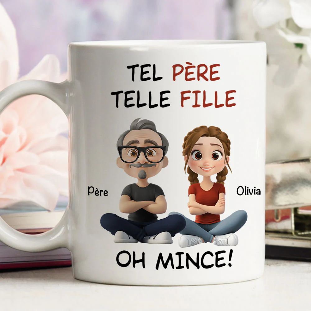 Tel Père Telle Fille Version Cartoon - Mug À Café Personnalisé Et Sur Mesure - Image 4