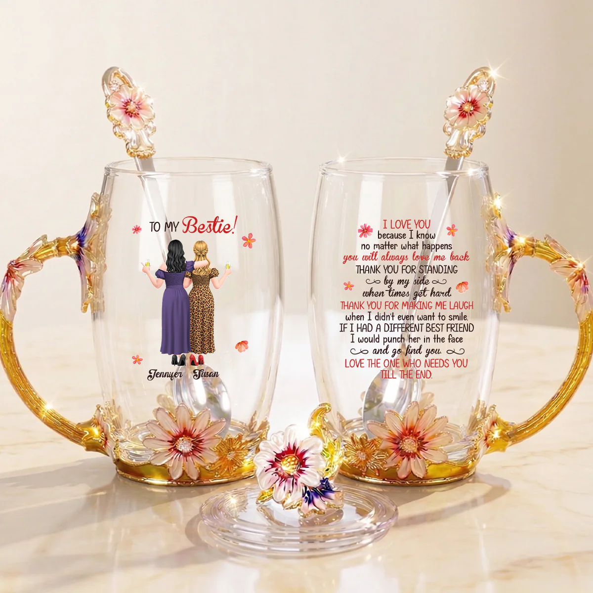 Thank You For Standing By My Side - Personalized Custom 14OZ Flower Tea Cup