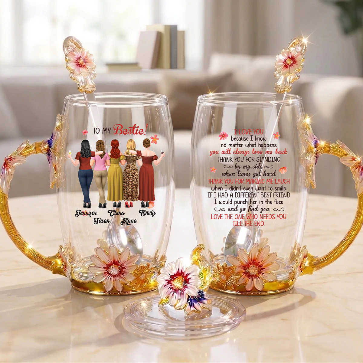 Thank You For Standing By My Side - Personalized Custom 14OZ Flower Tea Cup - Image 6