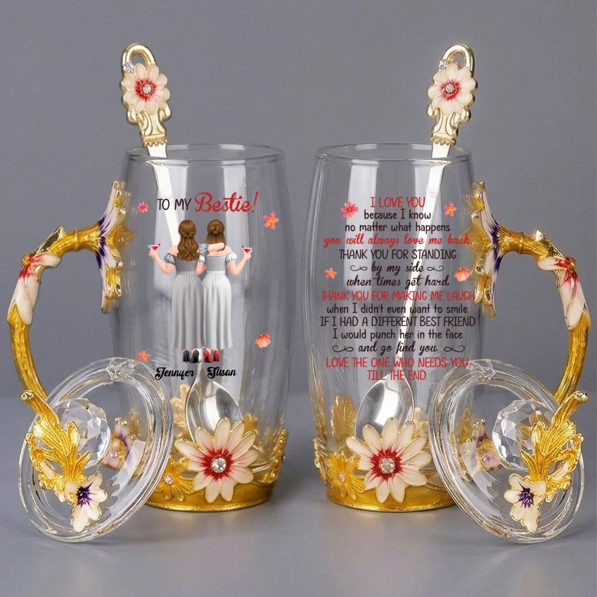 Thank You For Standing By My Side - Personalized Custom 14OZ Flower Tea Cup - Image 8