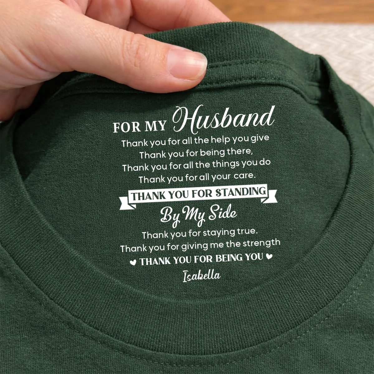 Thank You My Husband - Personalized Custom Inside Neck Print T-Shirt - Image 2