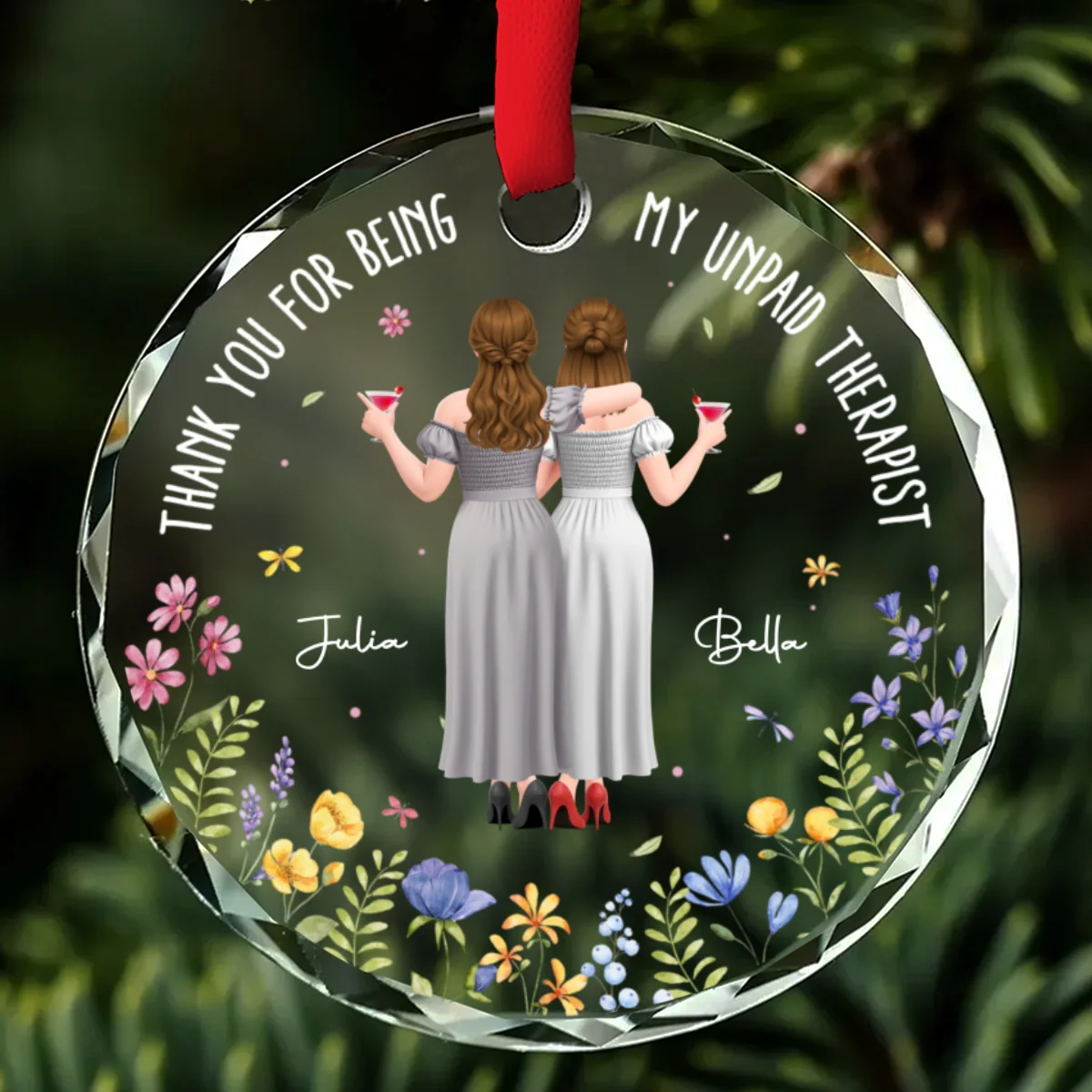 Thank You My Unpaid Therapist - Personalized Custom Glass Ornament - Image 5