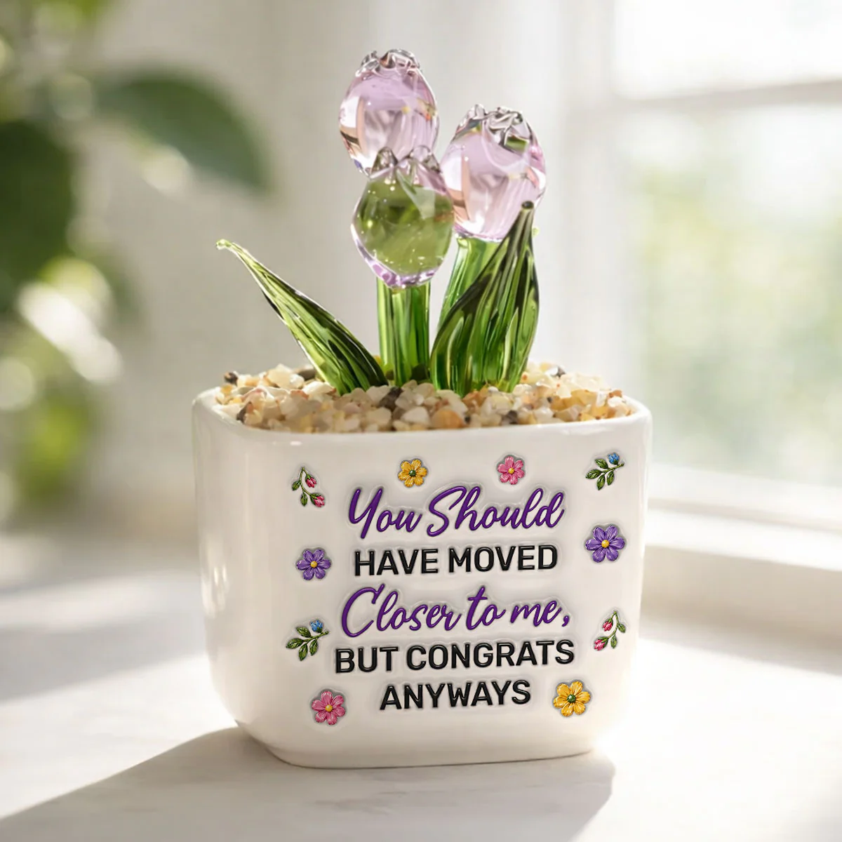 Thanks For Moving Away - Personalized Custom 3D Inflated Effect Glass Everlasting Tulips - Image 2