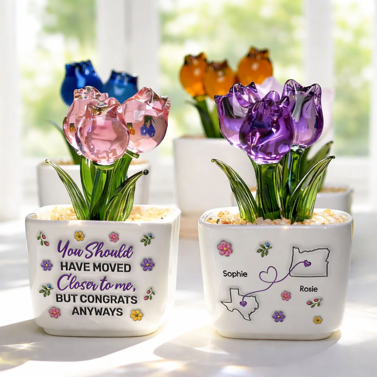 Thanks For Moving Away - Personalized Custom 3D Inflated Effect Glass Everlasting Tulips - Image 3