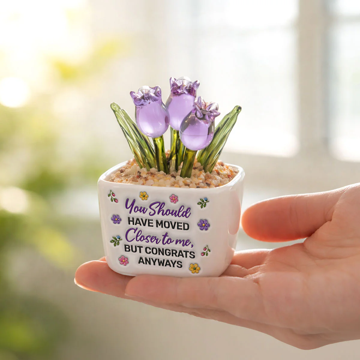 Thanks For Moving Away - Personalized Custom 3D Inflated Effect Glass Everlasting Tulips - Image 4