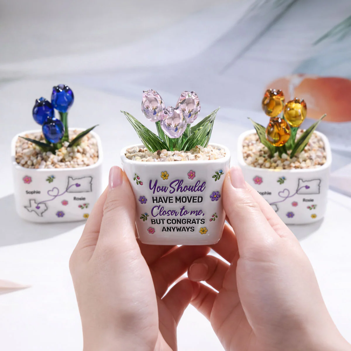 Thanks For Moving Away - Personalized Custom 3D Inflated Effect Glass Everlasting Tulips - Image 5