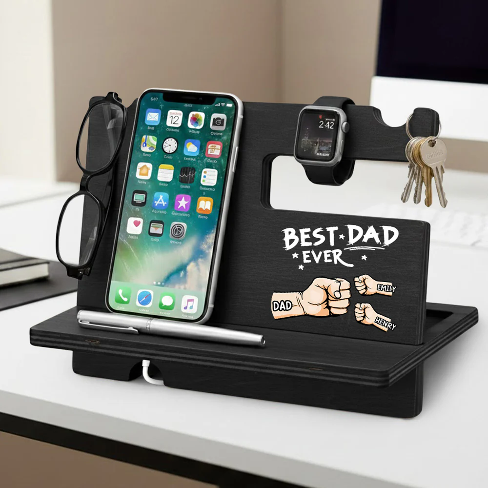 The Best Dad Grandpa Ever - Personalized Custom Wood Phone Docking Station