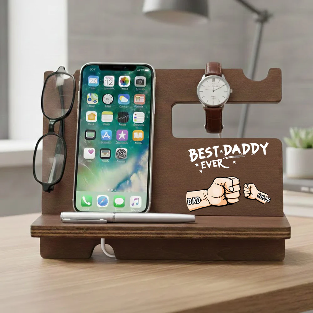 The Best Dad Grandpa Ever - Personalized Custom Wood Phone Docking Station - Image 2