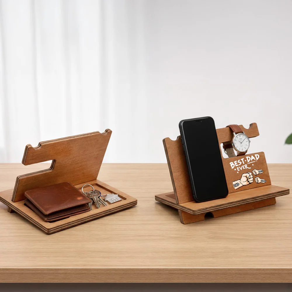 The Best Dad Grandpa Ever - Personalized Custom Wood Phone Docking Station - Image 5