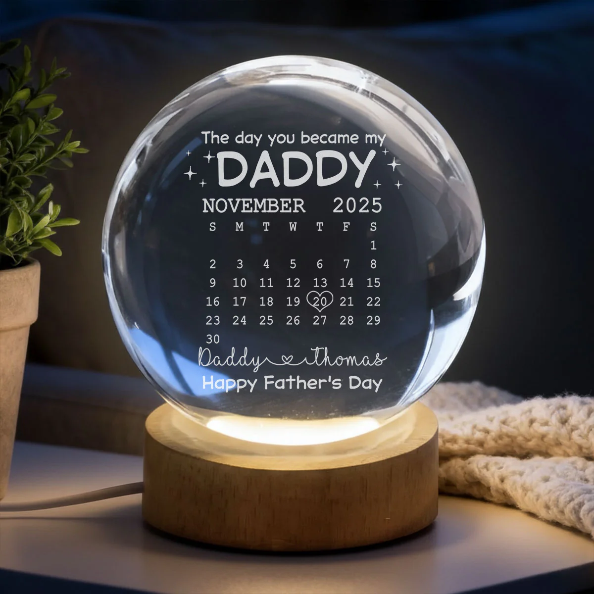The Day You Become My Daddy - Personalized Custom Crystal Globe Lamp - Image 3