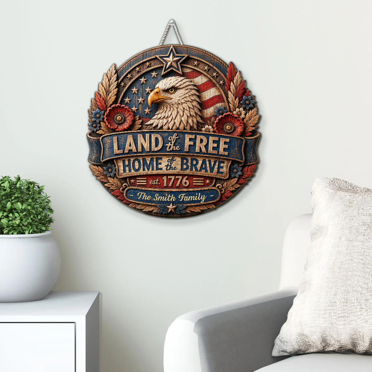 The Home Of Brave - Personalized Custom 3D Effect Wood Sign - Image 3