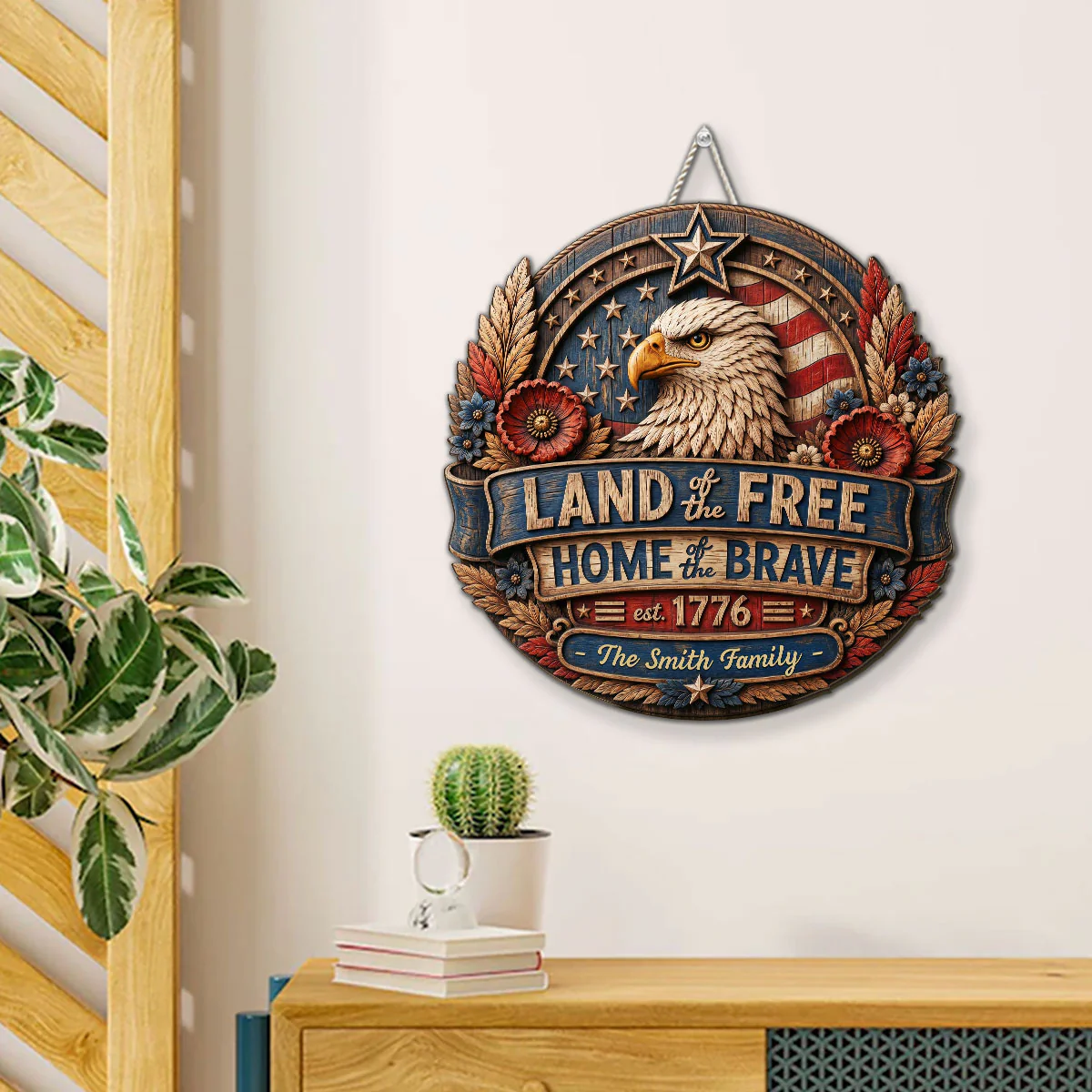 The Home Of Brave - Personalized Custom 3D Effect Wood Sign - Image 4