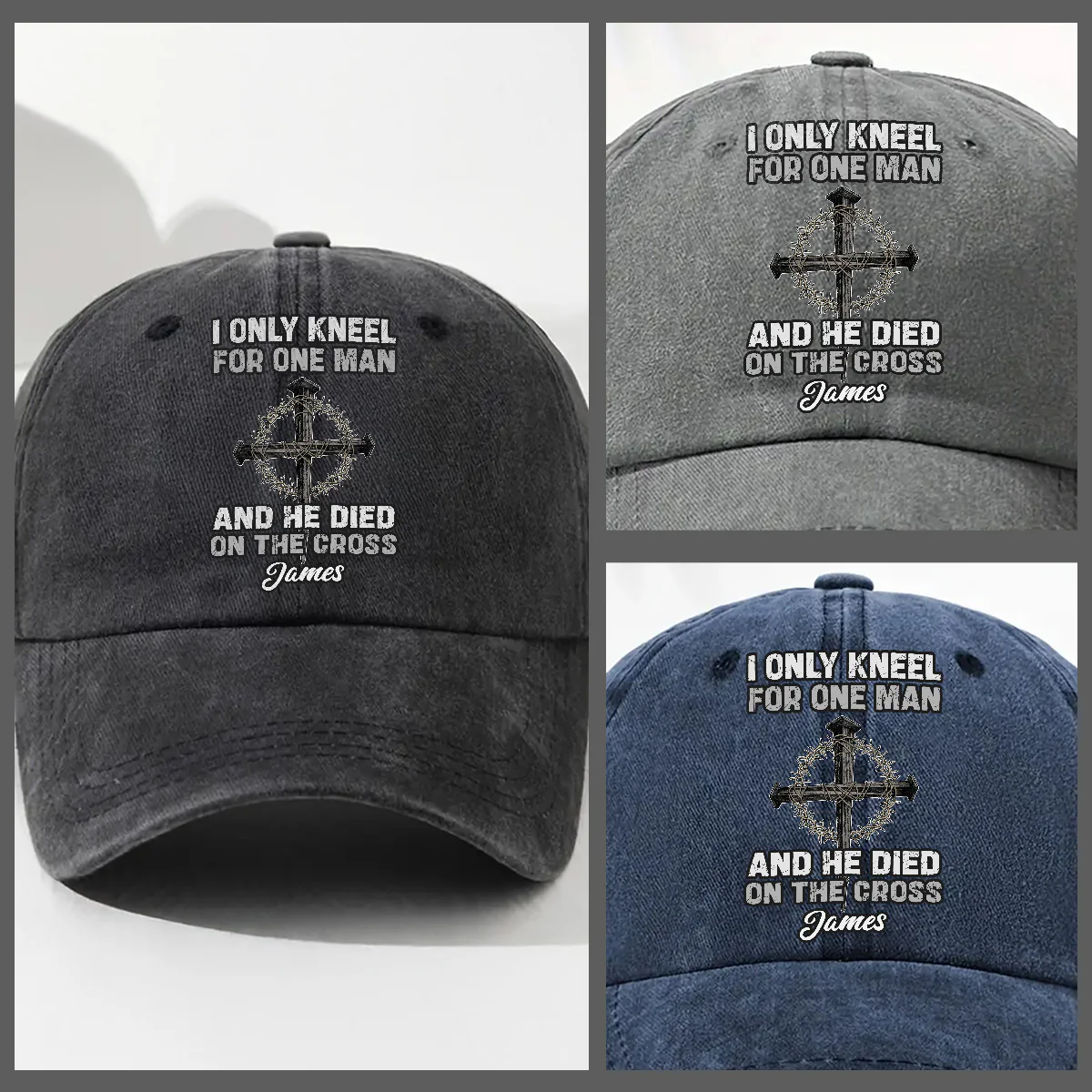 The Man I Kneel For - Personalized Custom Vintage Washed Denim Cap - Image 3