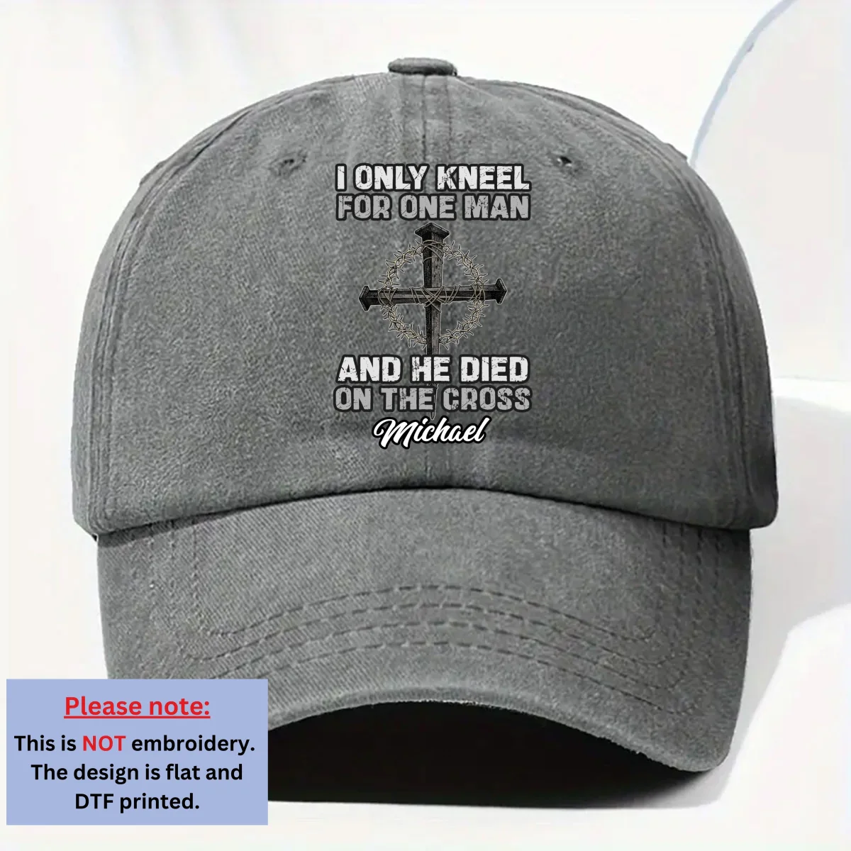The Man I Kneel For - Personalized Custom Vintage Washed Denim Cap - Image 7