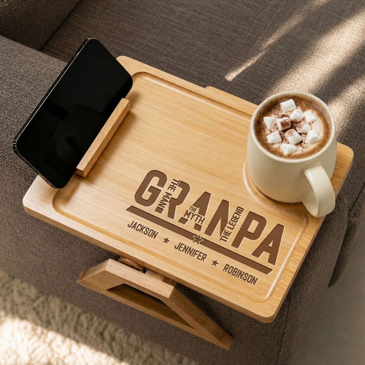 The Man The Myth The Legend - Personalized Custom Engraved Wooden Couch Arm Table