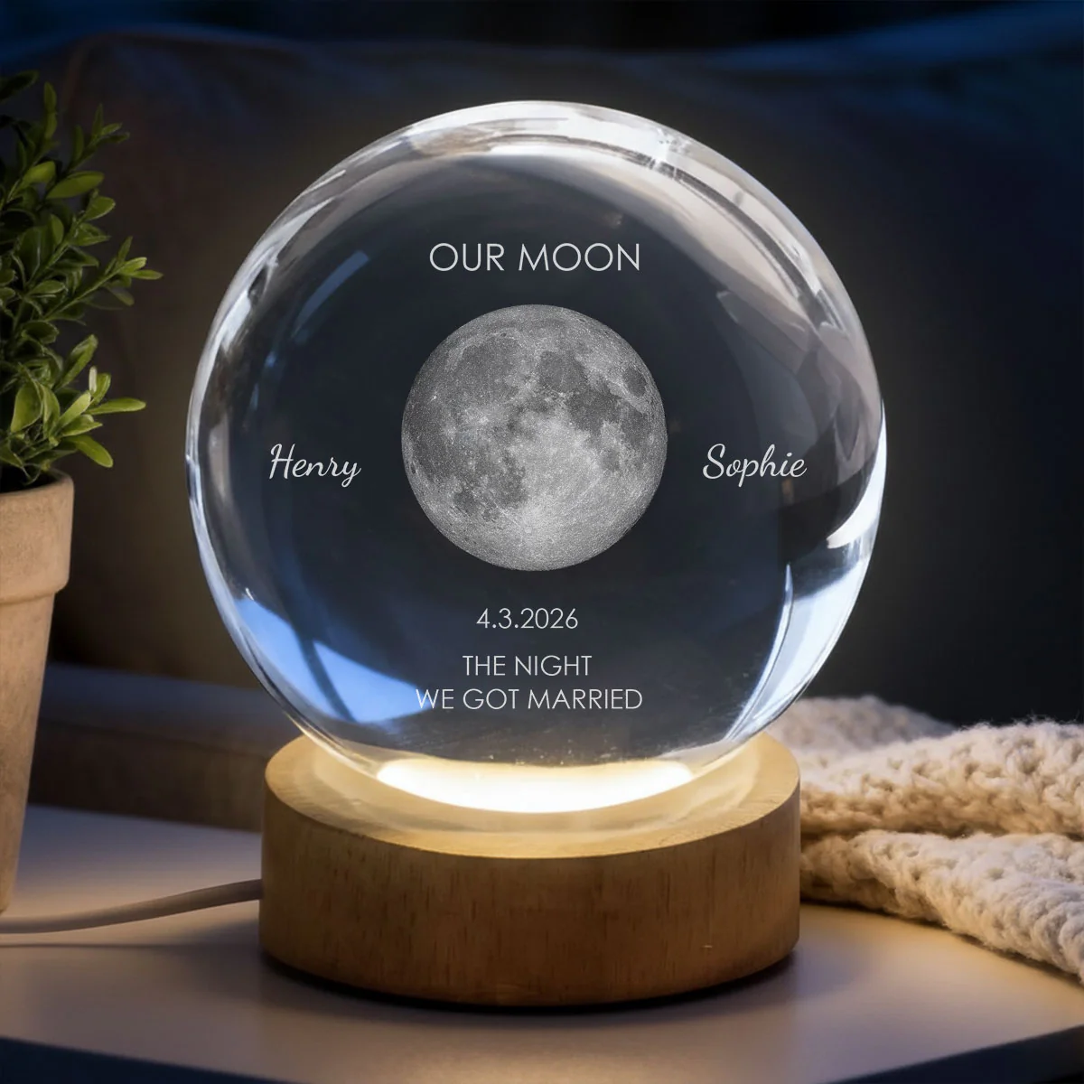 The Moon On Our Day - Personalized Custom Crystal Globe Lamp - Image 3