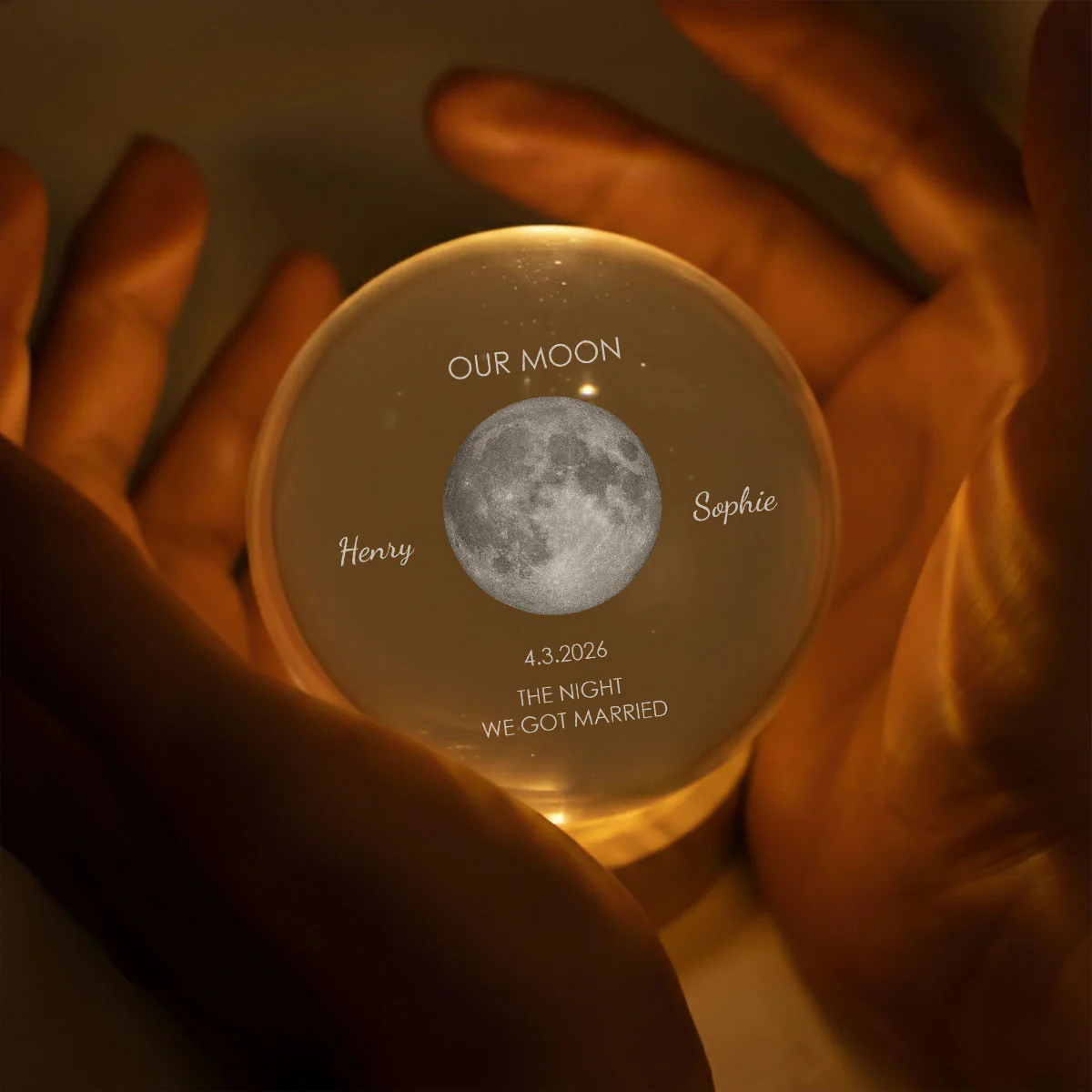 The Moon On Our Day - Personalized Custom Crystal Globe Lamp - Image 4