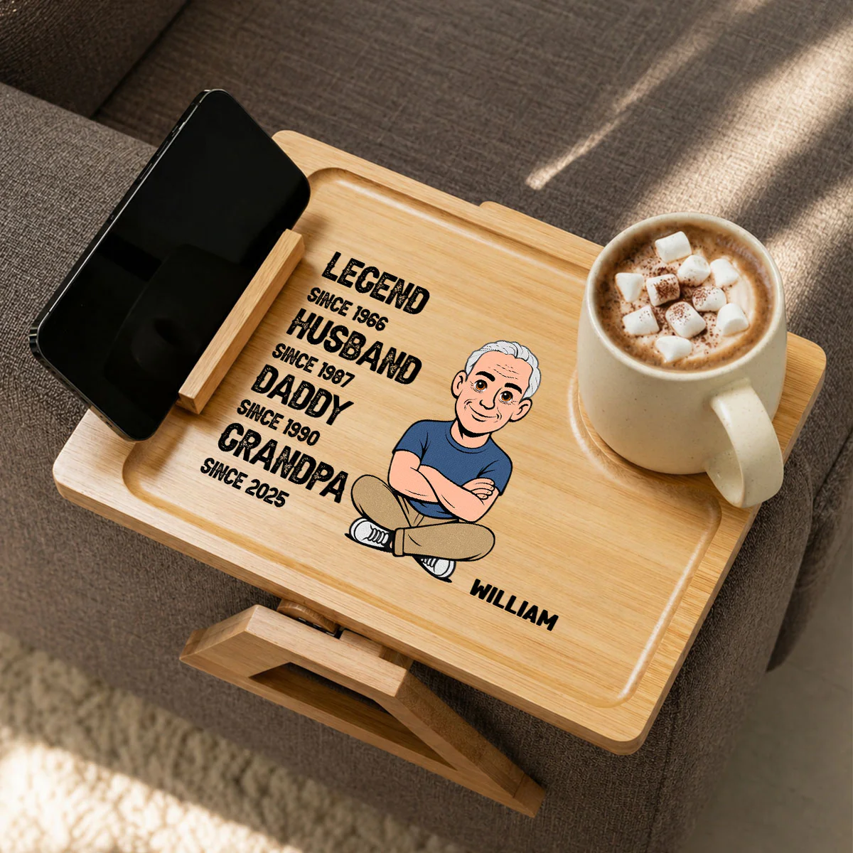 The Original Legend - Personalized Custom Wooden Couch Arm Table