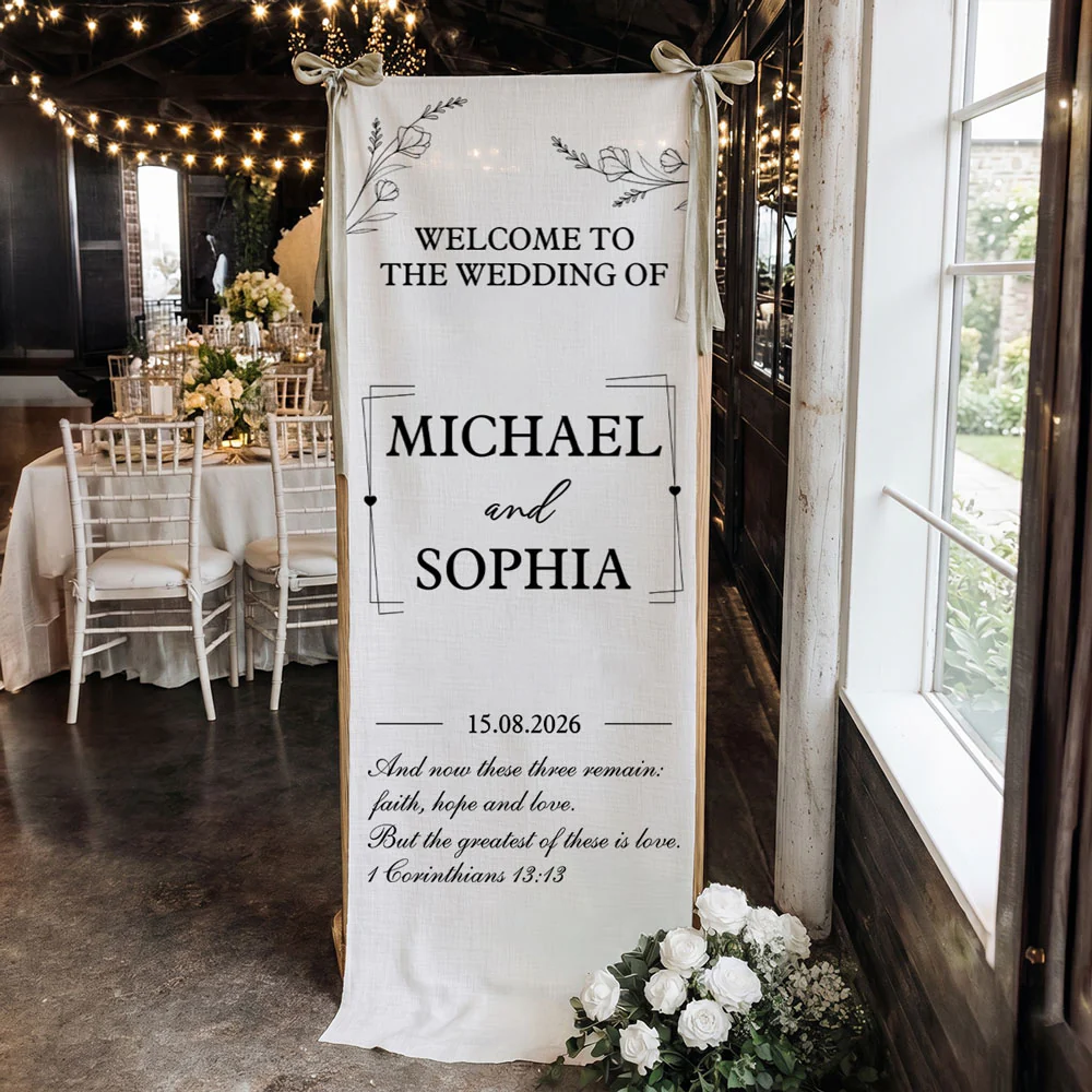 The Wedding Of Us - Personalized Custom Welcome Linen Sign