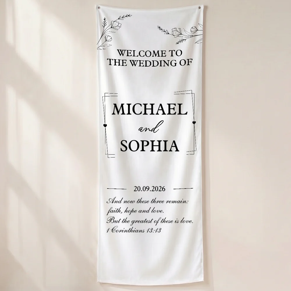 The Wedding Of Us - Personalized Custom Welcome Linen Sign - Image 10