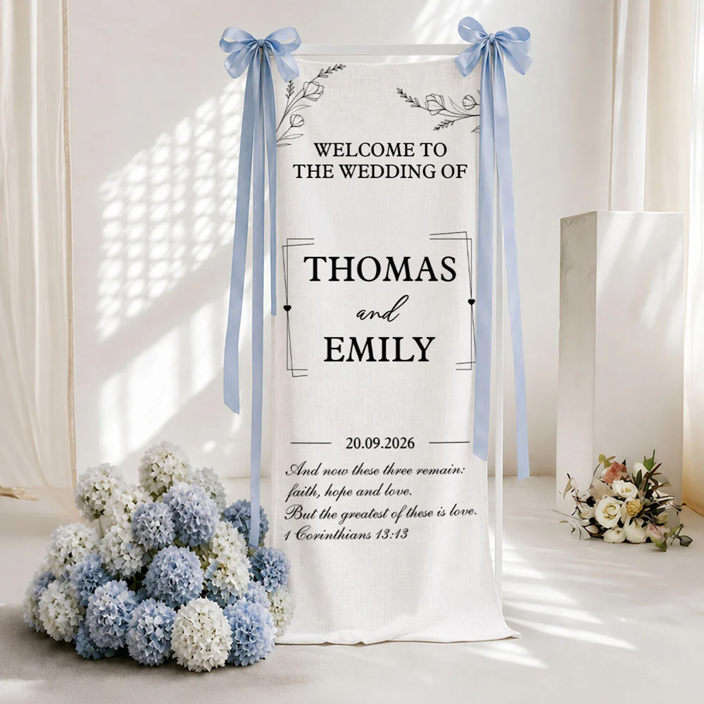 The Wedding Of Us - Personalized Custom Welcome Linen Sign - Image 3