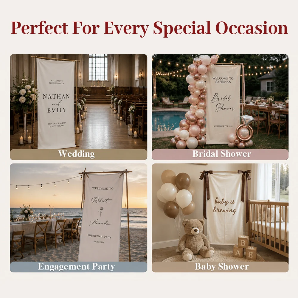The Wedding Of Us - Personalized Custom Welcome Linen Sign - Image 5
