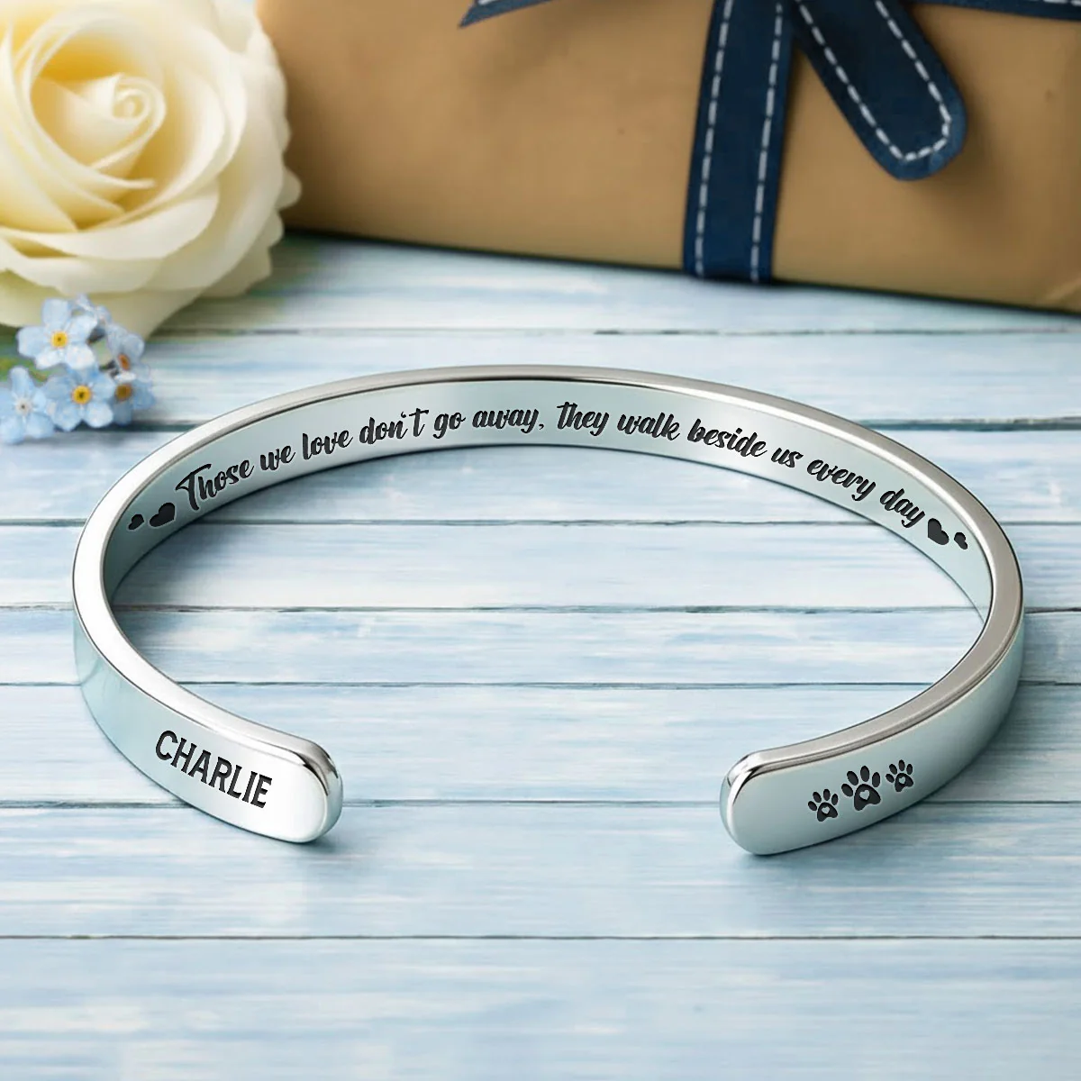 They Walk Beside Us Every Day - Personalized Custom Bracelet Cuff - Image 2